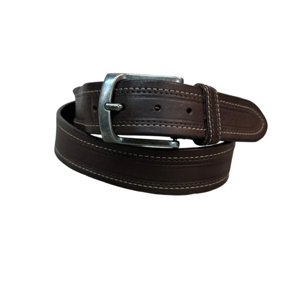 Bronzino Mens Brown Leather Belt Made in Italy Size 40/100 Contrast Stitch 1.5in
